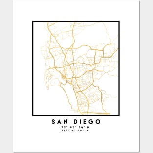 SAN DIEGO CALIFORNIA CITY STREET MAP ART Posters and Art